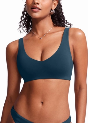 CRZ YOGA Womens V Neck Bikini Tops Bathing Suit V Back Wide Straps Swim Bra Padded Swimsuit