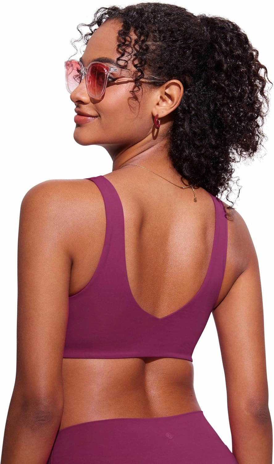 CRZ YOGA Womens V Neck Bikini Tops Bathing Suit V Back Wide Straps Swim Bra Padded Swimsuit