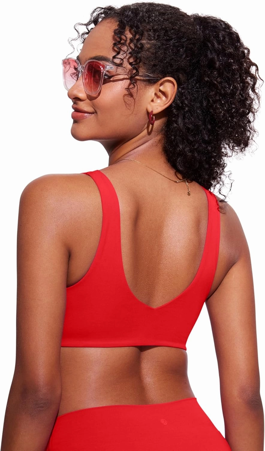 CRZ YOGA Womens V Neck Bikini Tops Bathing Suit V Back Wide Straps Swim Bra Padded Swimsuit