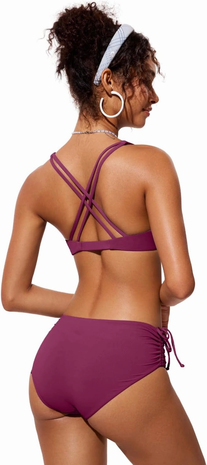 CRZ YOGA Womens V Neck Bikini Tops Twist Front Triangle Sexy Bathing Suit Criss Cross Back Swimsuit Padded