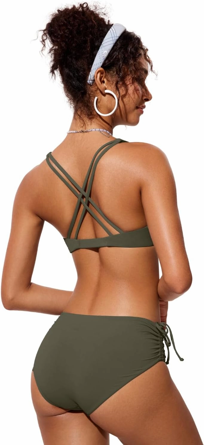 CRZ YOGA Womens V Neck Bikini Tops Twist Front Triangle Sexy Bathing Suit Criss Cross Back Swimsuit Padded