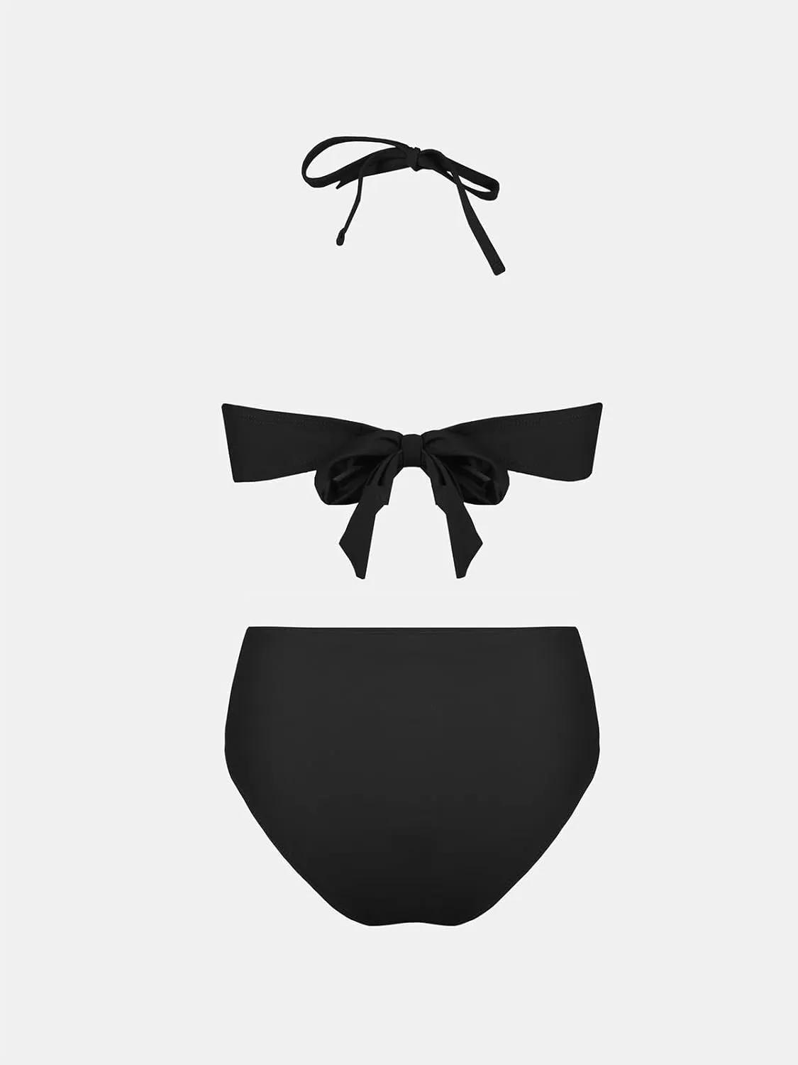 CUPSHE Bikini Set for Women Two Piece Swimsuit Bandeau Top Back Tie Mid Waisted Bottom with Removable Shoulder Straps