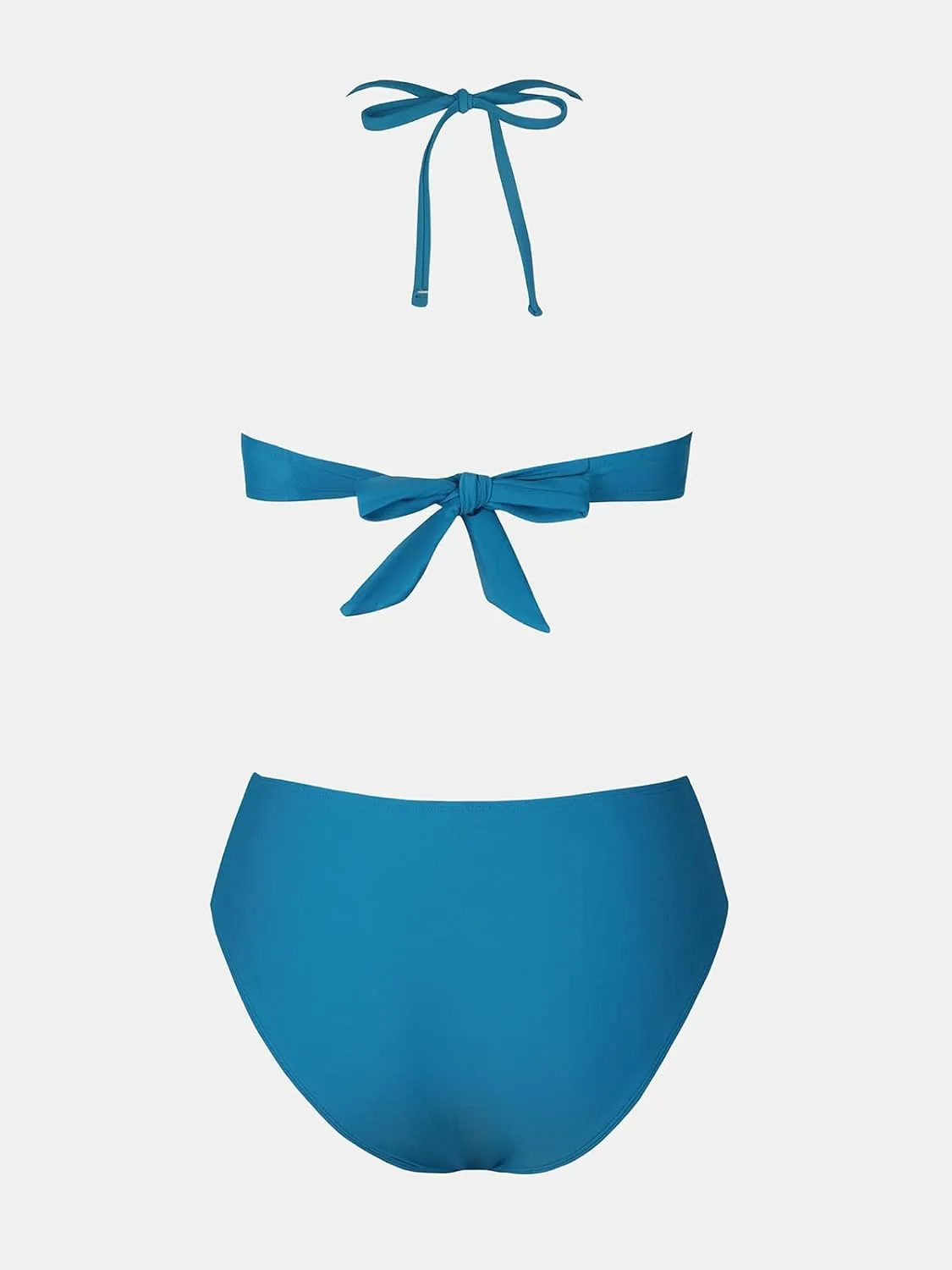 CUPSHE Bikini Set for Women Two Piece Swimsuit Bandeau Top Back Tie Mid Waisted Bottom with Removable Shoulder Straps