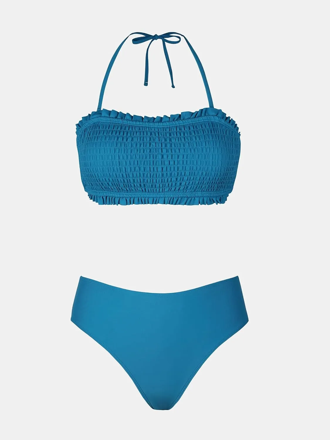 CUPSHE Bikini Set for Women Two Piece Swimsuit Bandeau Top Back Tie Mid Waisted Bottom with Removable Shoulder Straps
