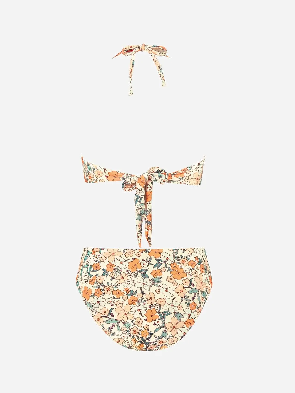 CUPSHE Bikini Set for Women Two Piece Swimsuit Bandeau Top Back Tie Mid Waisted Bottom with Removable Shoulder Straps