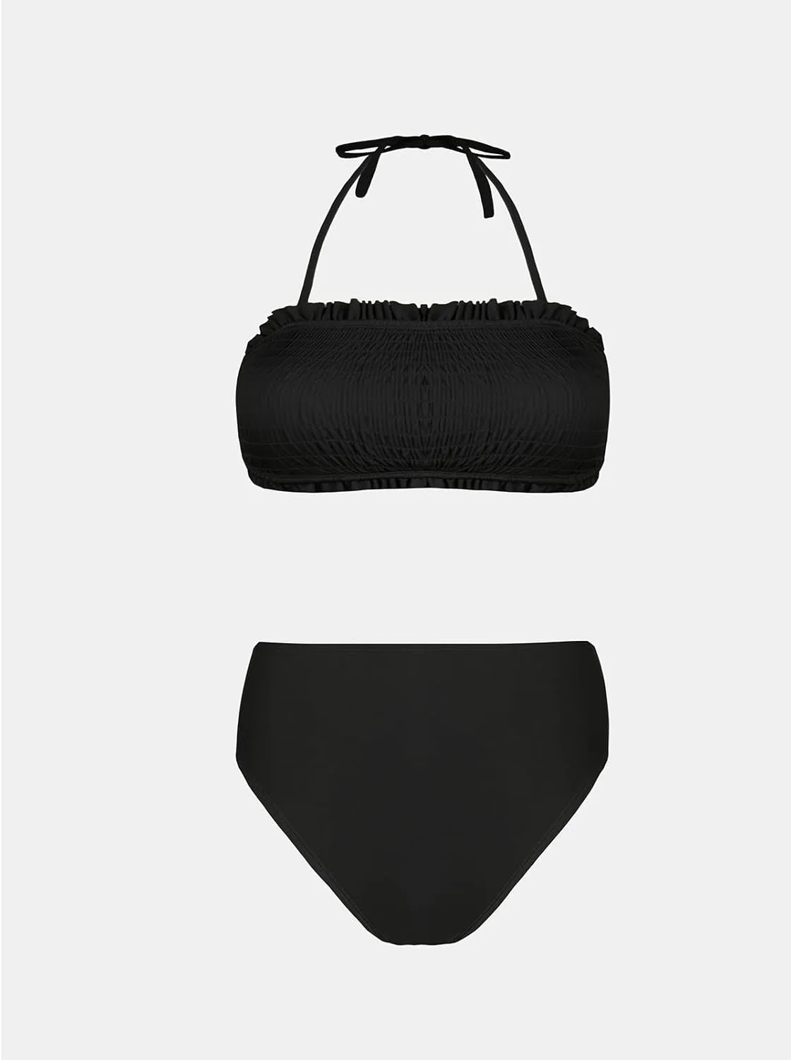 CUPSHE Bikini Set for Women Two Piece Swimsuit Bandeau Top Back Tie Mid Waisted Bottom with Removable Shoulder Straps