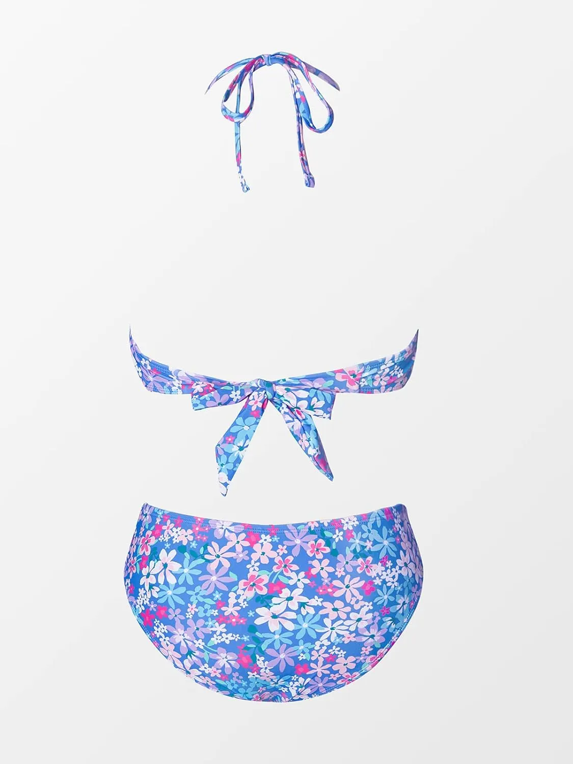 CUPSHE Bikini Set for Women Two Piece Swimsuit Bandeau Top Back Tie Mid Waisted Bottom with Removable Shoulder Straps