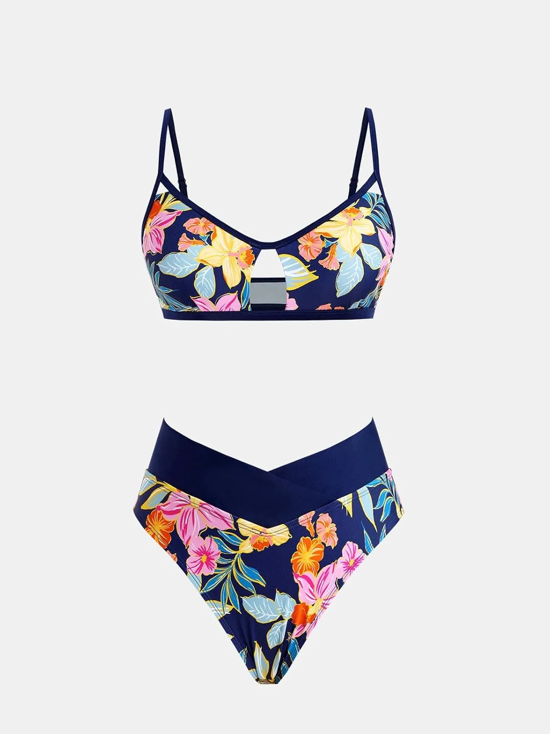 CUPSHE Bikini Set for Women Two Piece Swimsuits Cut Out High Waisted Scoop Neck V Cut Bottom