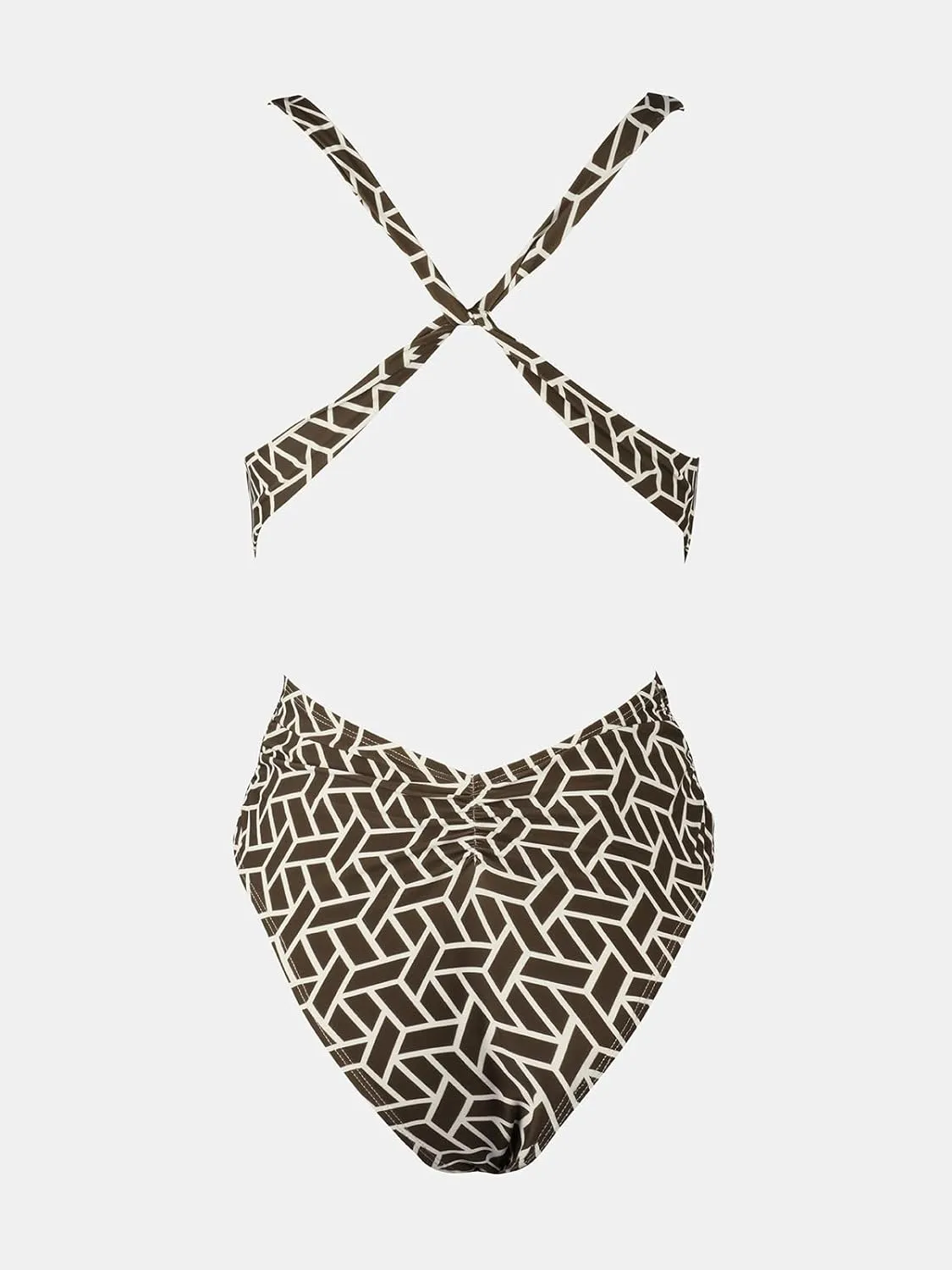 CUPSHE One Piece Swimsuit for Women Bathing Suit Cut Out Cross Back Tie Deep V Neck Ruched High Cut