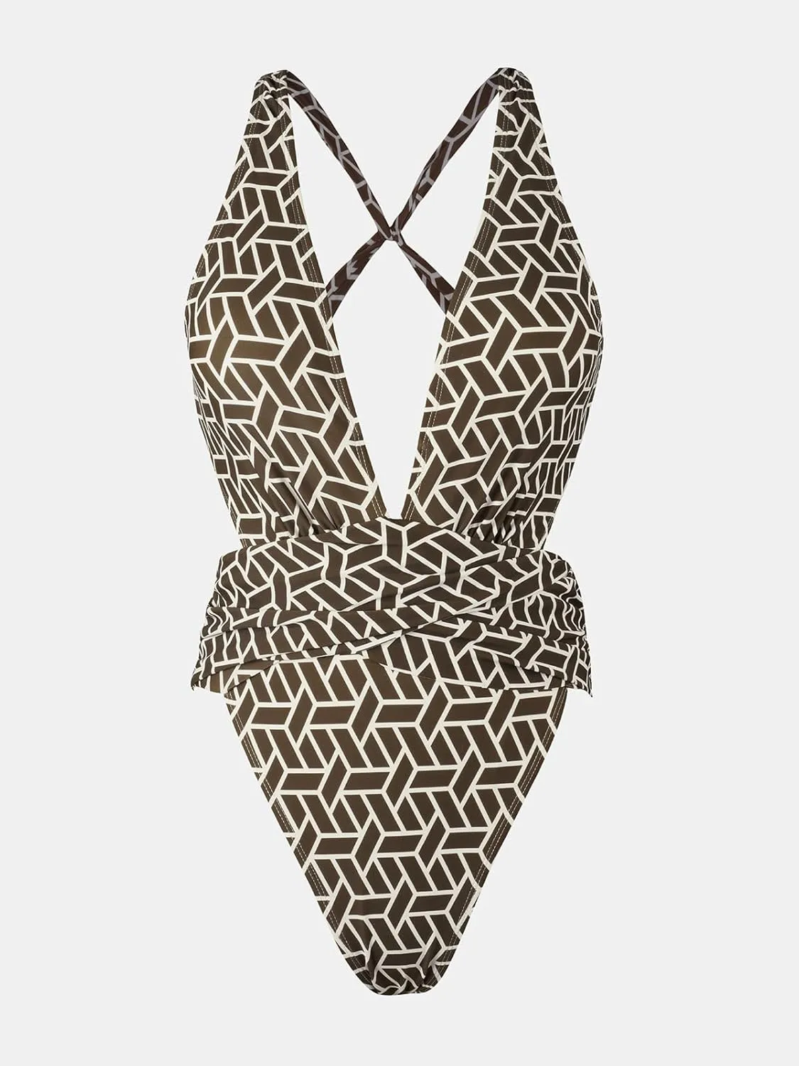CUPSHE One Piece Swimsuit for Women Bathing Suit Cut Out Cross Back Tie Deep V Neck Ruched High Cut