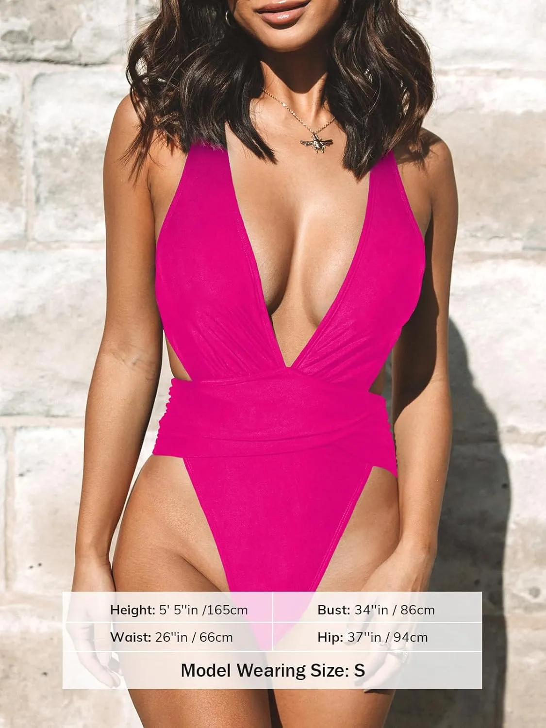 CUPSHE One Piece Swimsuit for Women Bathing Suit Cut Out Cross Back Tie Deep V Neck Ruched High Cut