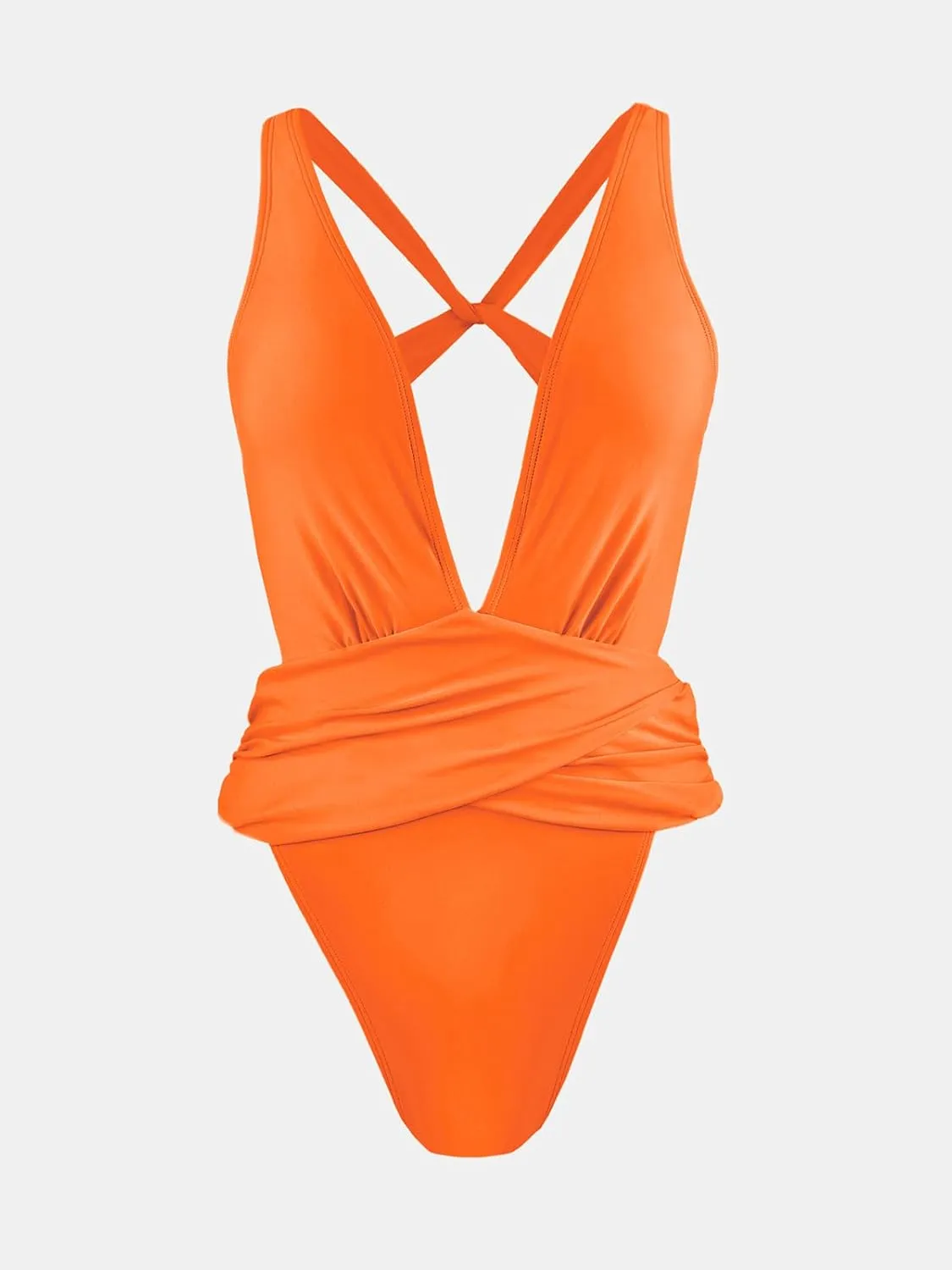 CUPSHE One Piece Swimsuit for Women Bathing Suit Cut Out Cross Back Tie Deep V Neck Ruched High Cut
