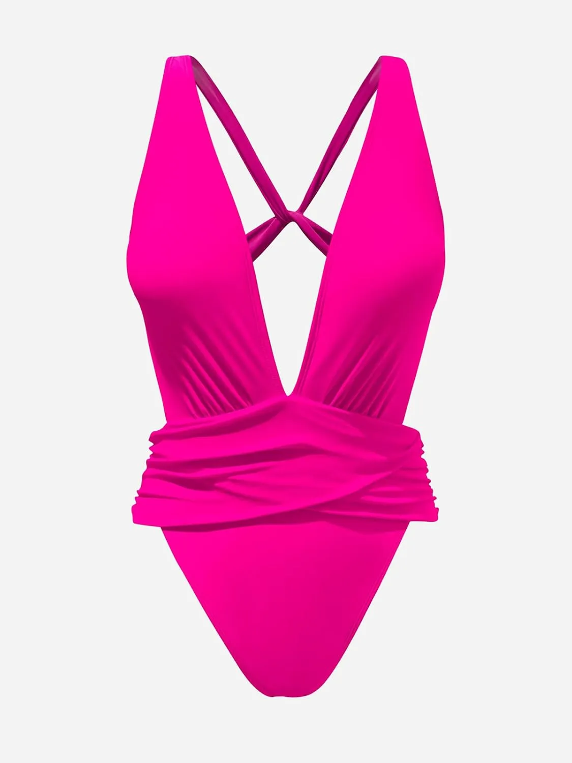 CUPSHE One Piece Swimsuit for Women Bathing Suit Cut Out Cross Back Tie Deep V Neck Ruched High Cut