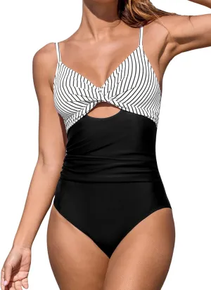 CUPSHE One Piece Swimsuit for Women Bathing Suits Twist Front Cutout Adjustable Straps Ruched Swimwear