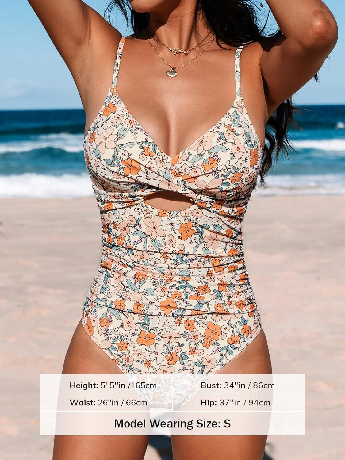 CUPSHE One Piece Swimsuit for Women Bathing Suits Twist Front Cutout Adjustable Straps Ruched Swimwear