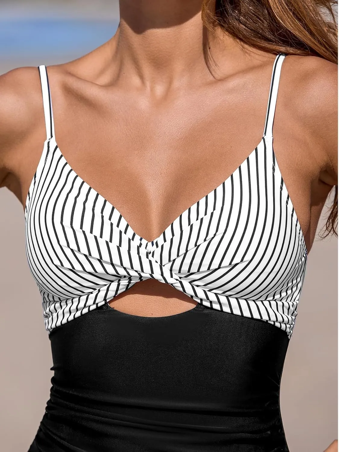 CUPSHE One Piece Swimsuit for Women Bathing Suits Twist Front Cutout Adjustable Straps Ruched Swimwear
