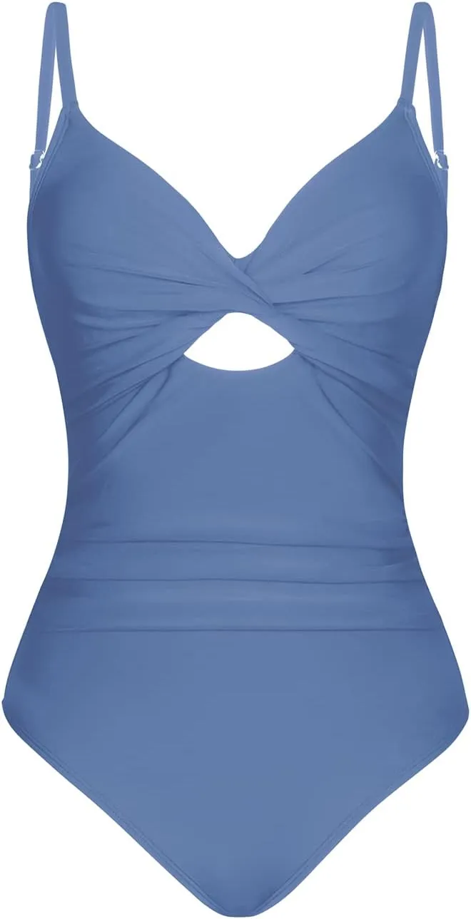 CUPSHE One Piece Swimsuit for Women Bathing Suits Twist Front Cutout Adjustable Straps Ruched Swimwear