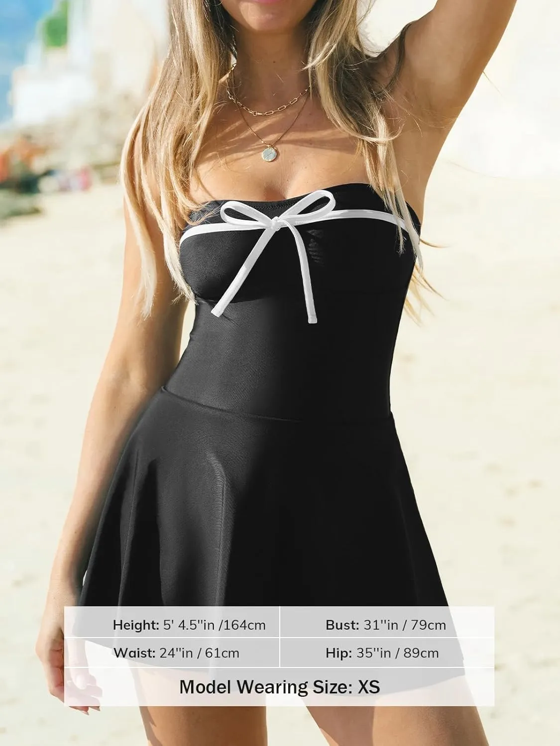 CUPSHE Women One Piece Swimsuit Swim Dress Sweetheart Neck Color Block Bandeau Bathing Suit Removable Straps