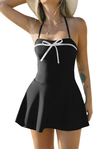 CUPSHE Women One Piece Swimsuit Swim Dress Sweetheart Neck Color Block Bandeau Bathing Suit Removable Straps