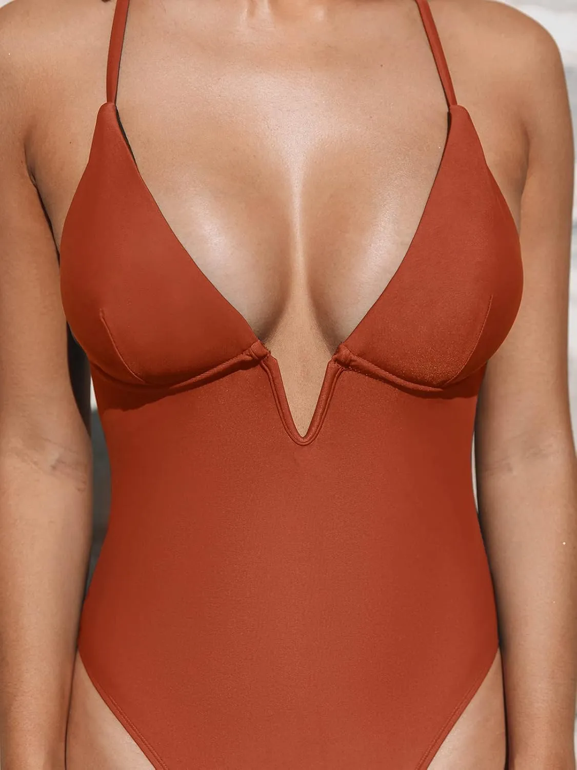 CUPSHE Women Swimsuit One Piece Bathing Suit Deep V Neck Crisscross Back Adjustable Strap