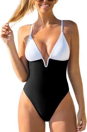 CUPSHE Women Swimsuit One Piece Bathing Suit Deep V Neck Crisscross Back Adjustable Strap