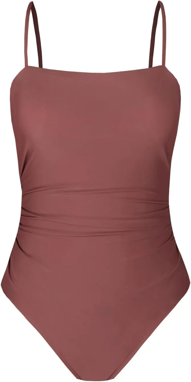 CUPSHE Women Swimsuit One Piece Bathing Suit Square Neck Cutout Back Tummy Control with Adjustable Spaghetti Straps