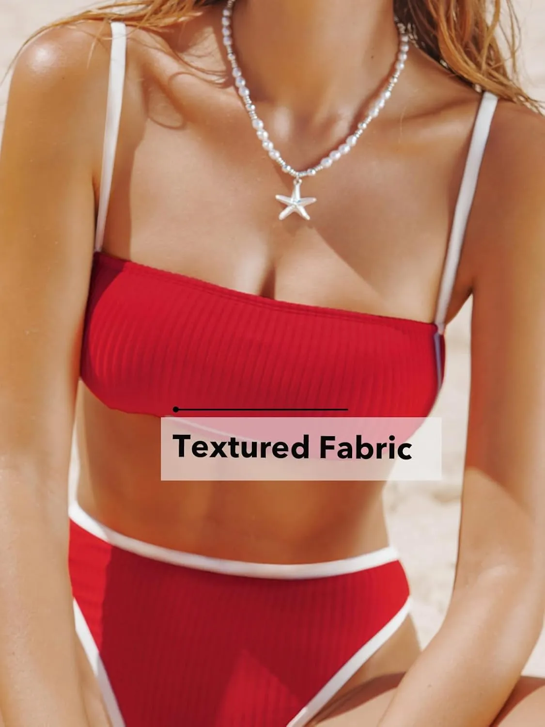 CUPSHE Women's Bikini Sets Two Piece Swimsuit High Waisted Square Neck Back Hook Color Block Cheeky Bottom
