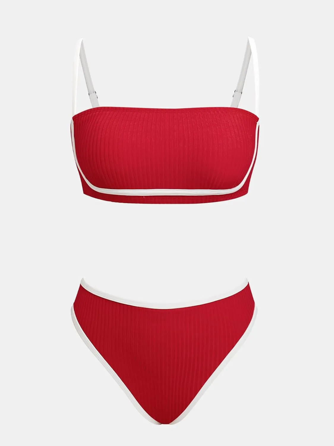 CUPSHE Women's Bikini Sets Two Piece Swimsuit High Waisted Square Neck Back Hook Color Block Cheeky Bottom