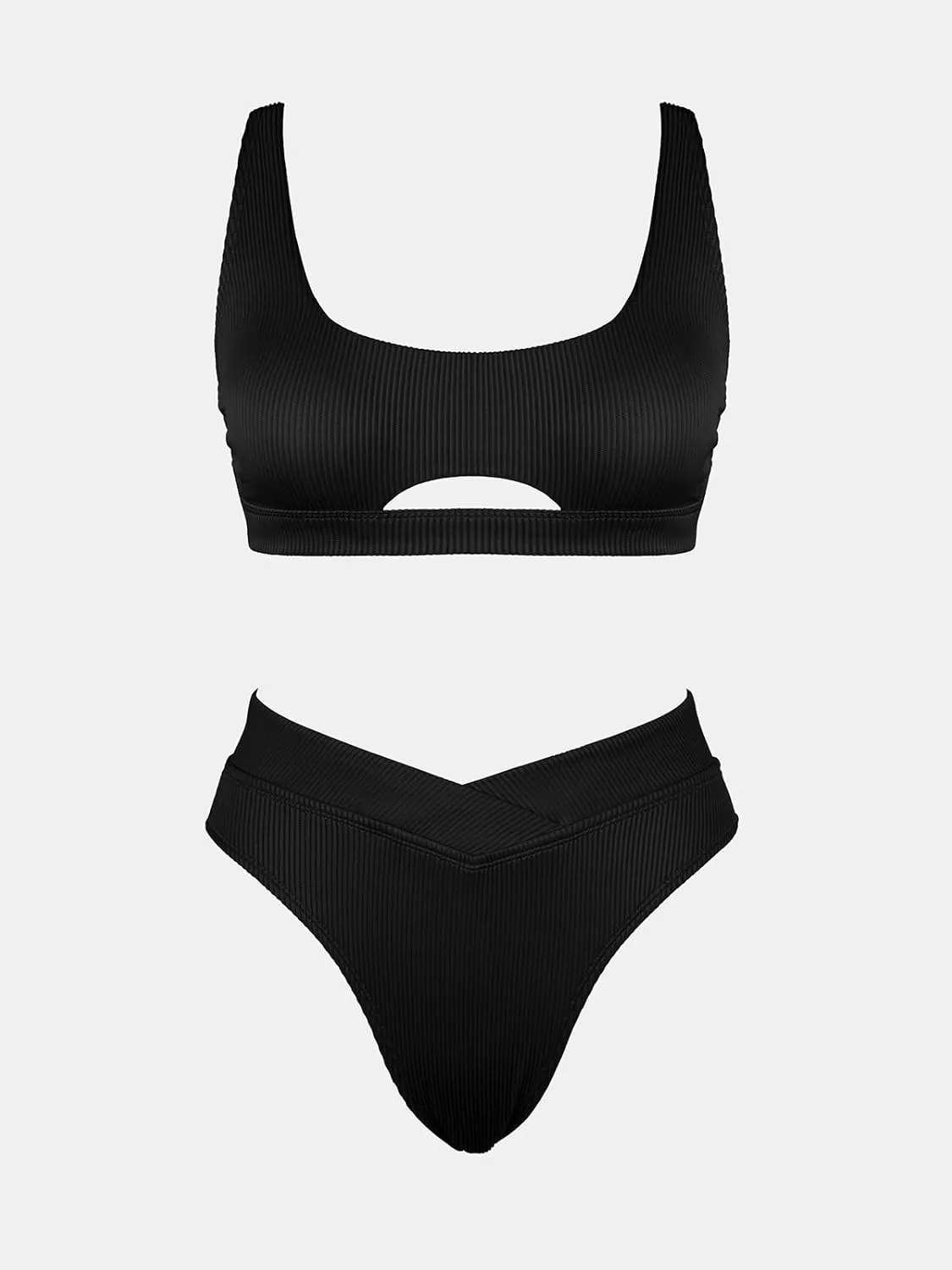 CUPSHE Women's Bikini Sets Two Piece Swimsuit High Waisted Square Neck Cutout Wide Straps Tank High Cut Cheeky Bottom