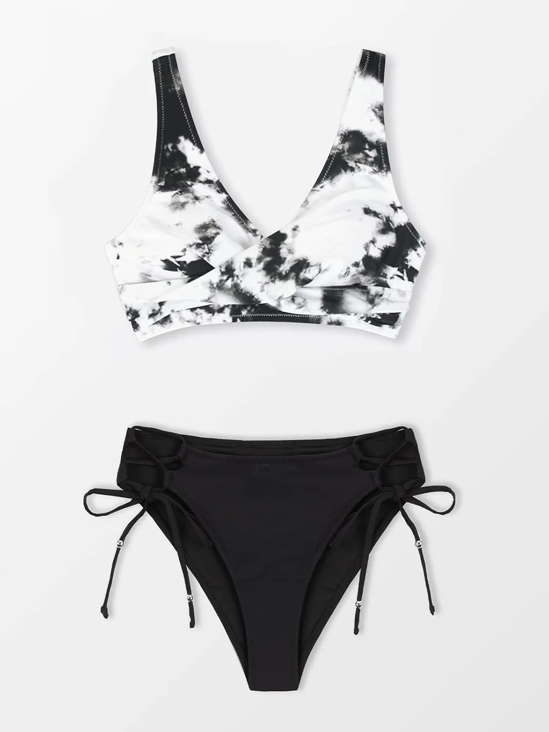 CUPSHE Women's Bikini Swimsuit Front Cross Lace Up Two Piece Bathing Suit