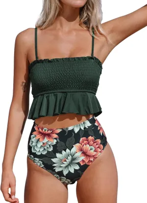 CUPSHE Women's High Waist Bikini Swimsuit Ruffle Two Piece Bathing Suit