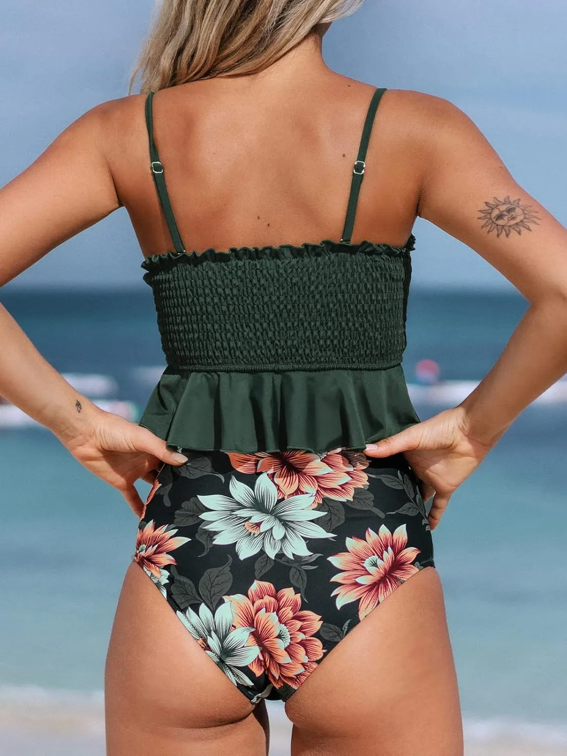 CUPSHE Women's High Waist Bikini Swimsuit Ruffle Two Piece Bathing Suit