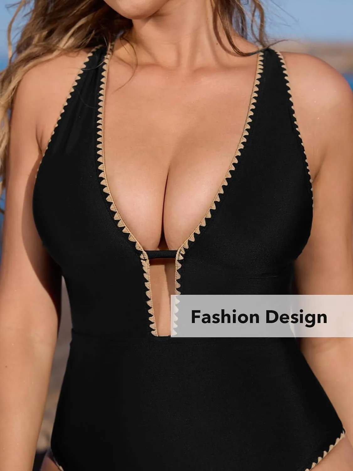 CUPSHE Women's One Piece Swimsuit Bathing Suit Plunging Neck Cutout Back Crisscross O Ring Stitching