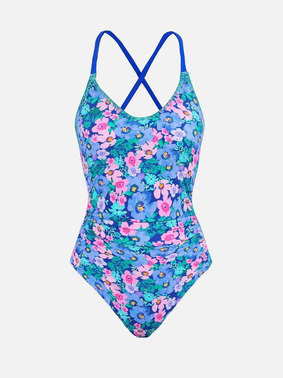 CUPSHE Women's One Piece Swimsuit Bathing Suit Scoop Neck Back Tie Shell Stitch Ruched Swimwear