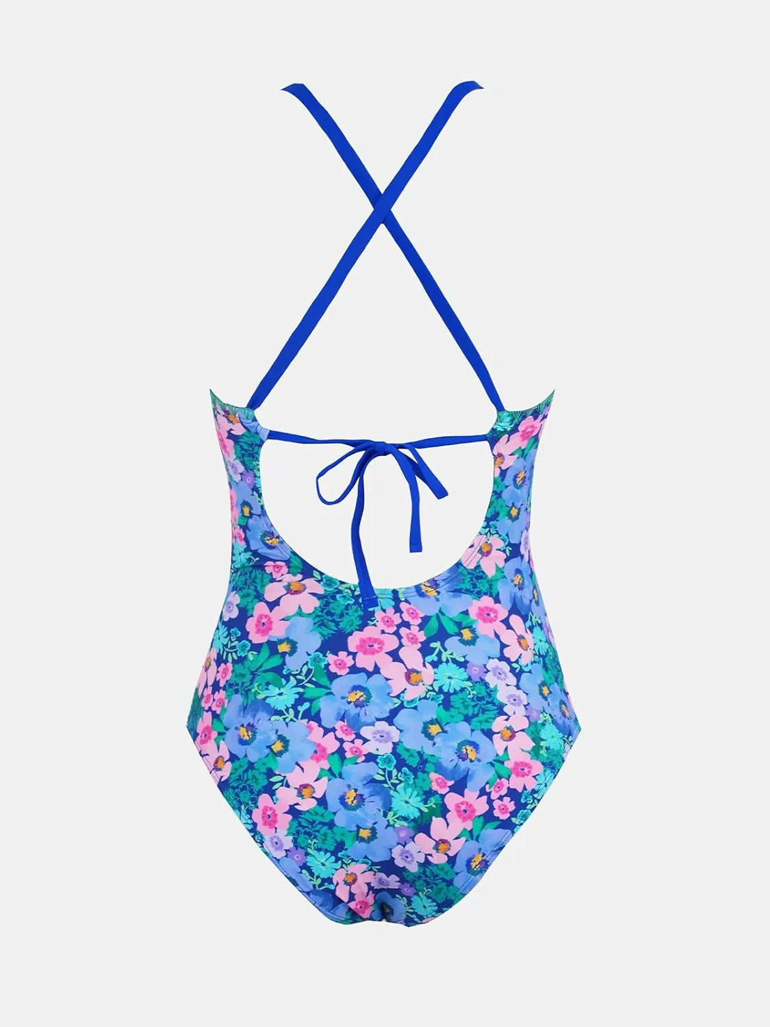 CUPSHE Women's One Piece Swimsuit Bathing Suit Scoop Neck Back Tie Shell Stitch Ruched Swimwear
