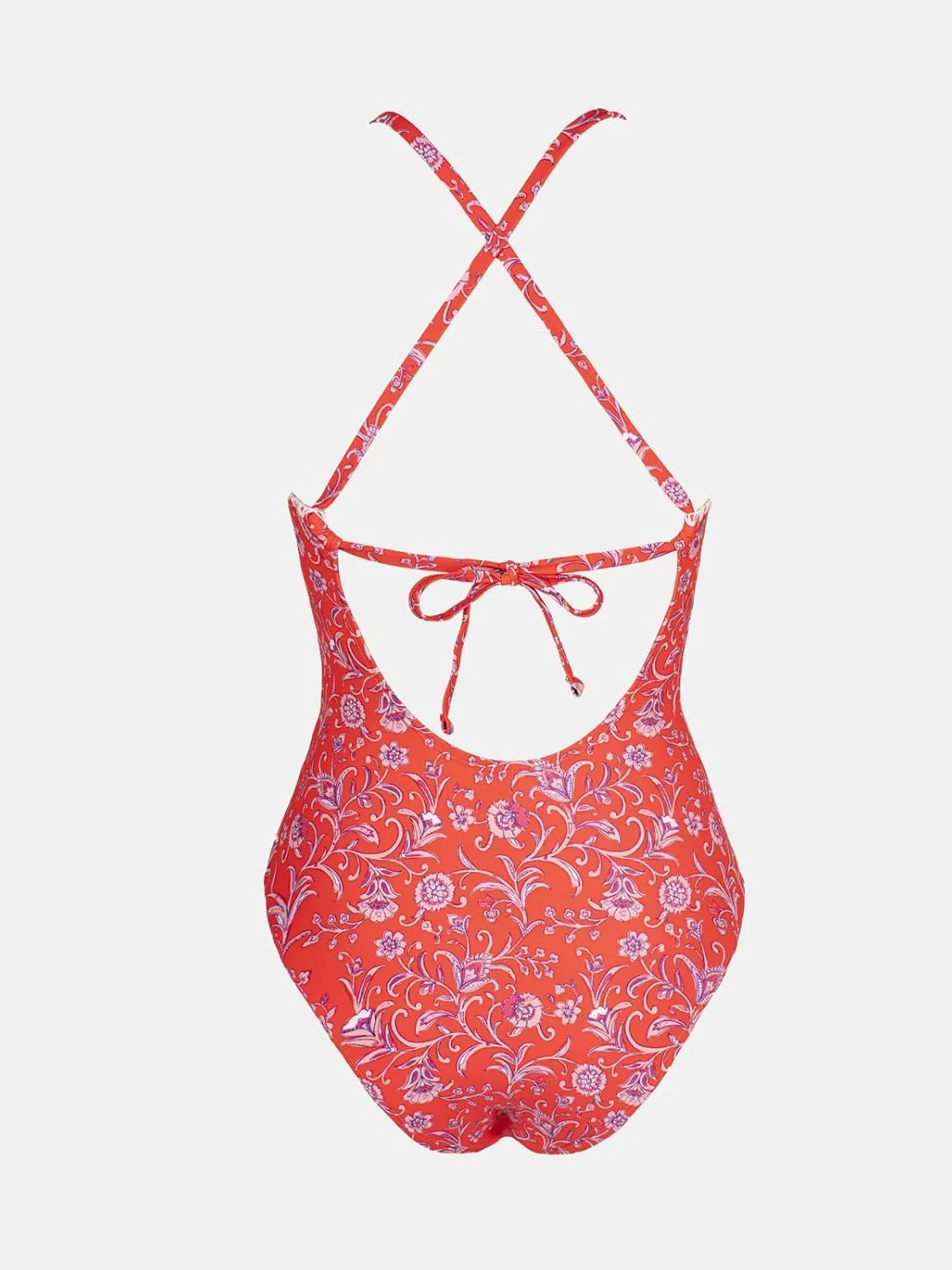 CUPSHE Women's One Piece Swimsuit Bathing Suit Scoop Neck Back Tie Shell Stitch Ruched Swimwear