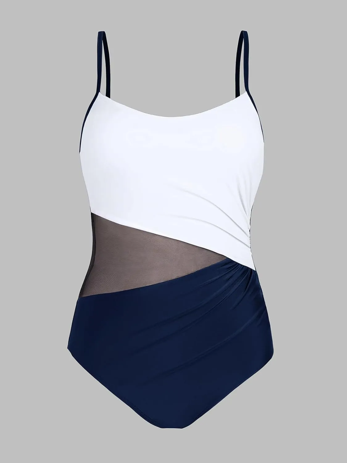 CUPSHE Women's One Piece Swimsuit Bathing Suit Scoop Neck Cutout Back Hook Color Block Mesh Swimwear