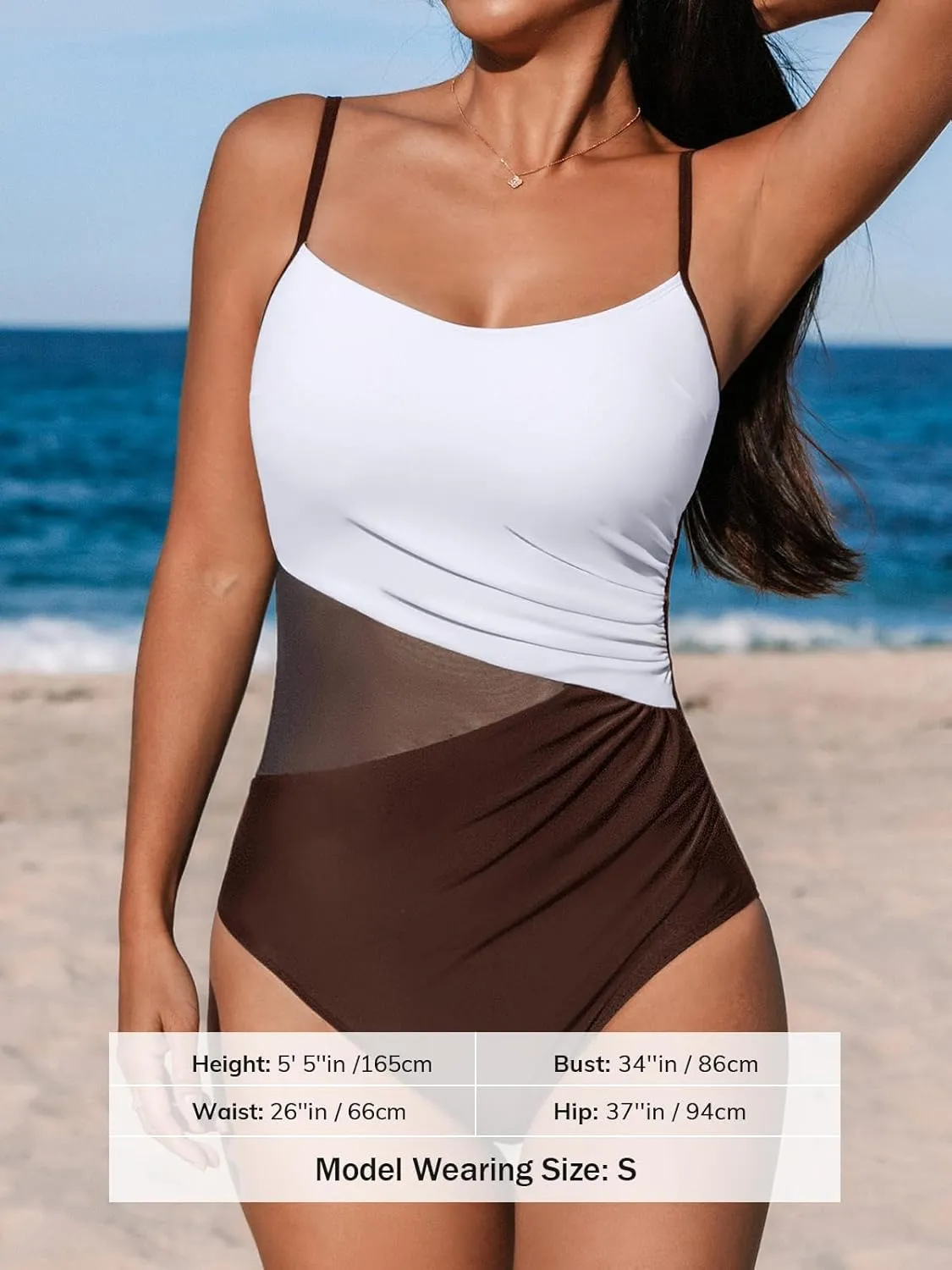 CUPSHE Women's One Piece Swimsuit Bathing Suit Scoop Neck Cutout Back Hook Color Block Mesh Swimwear