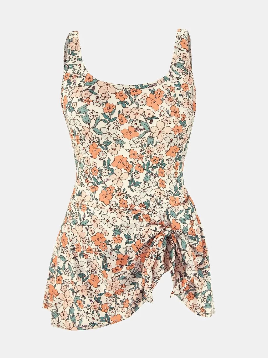 CUPSHE Women's One Piece Swimsuit Bathing Suit Scoop Neck Swimdress Wide Straps Tie Knot Swim Skirt