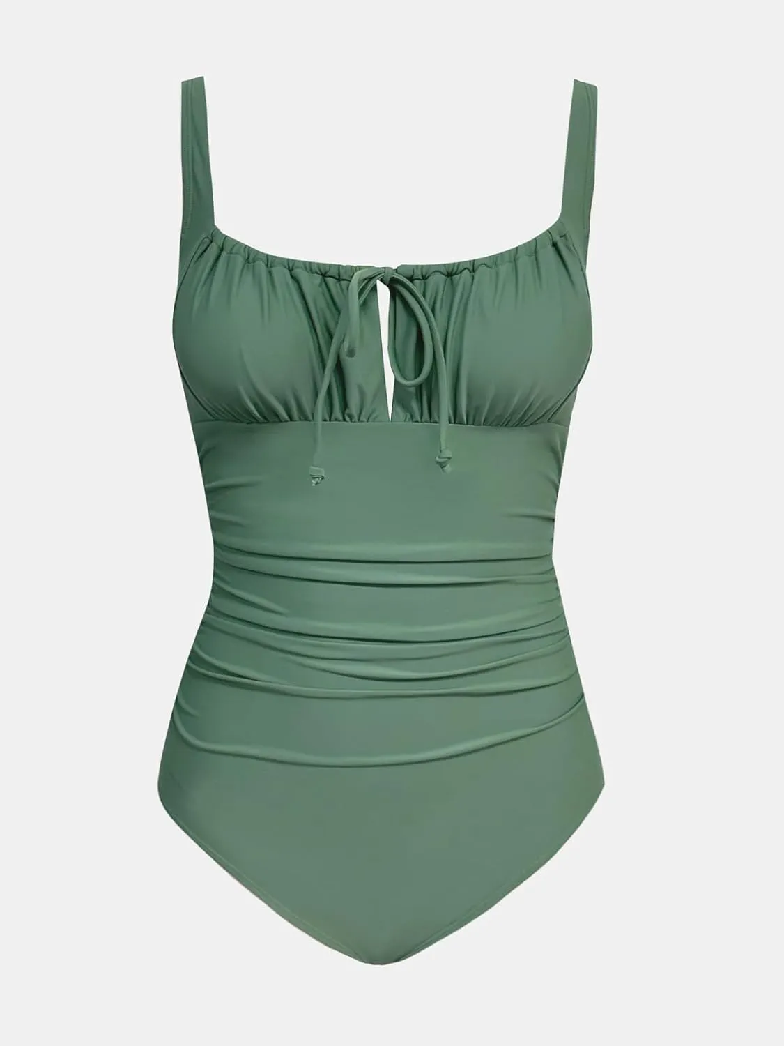 CUPSHE Women's One Piece Swimsuit Bathing Suit Square Neck Back Cut Out Drawstring Self Tie Back Hook