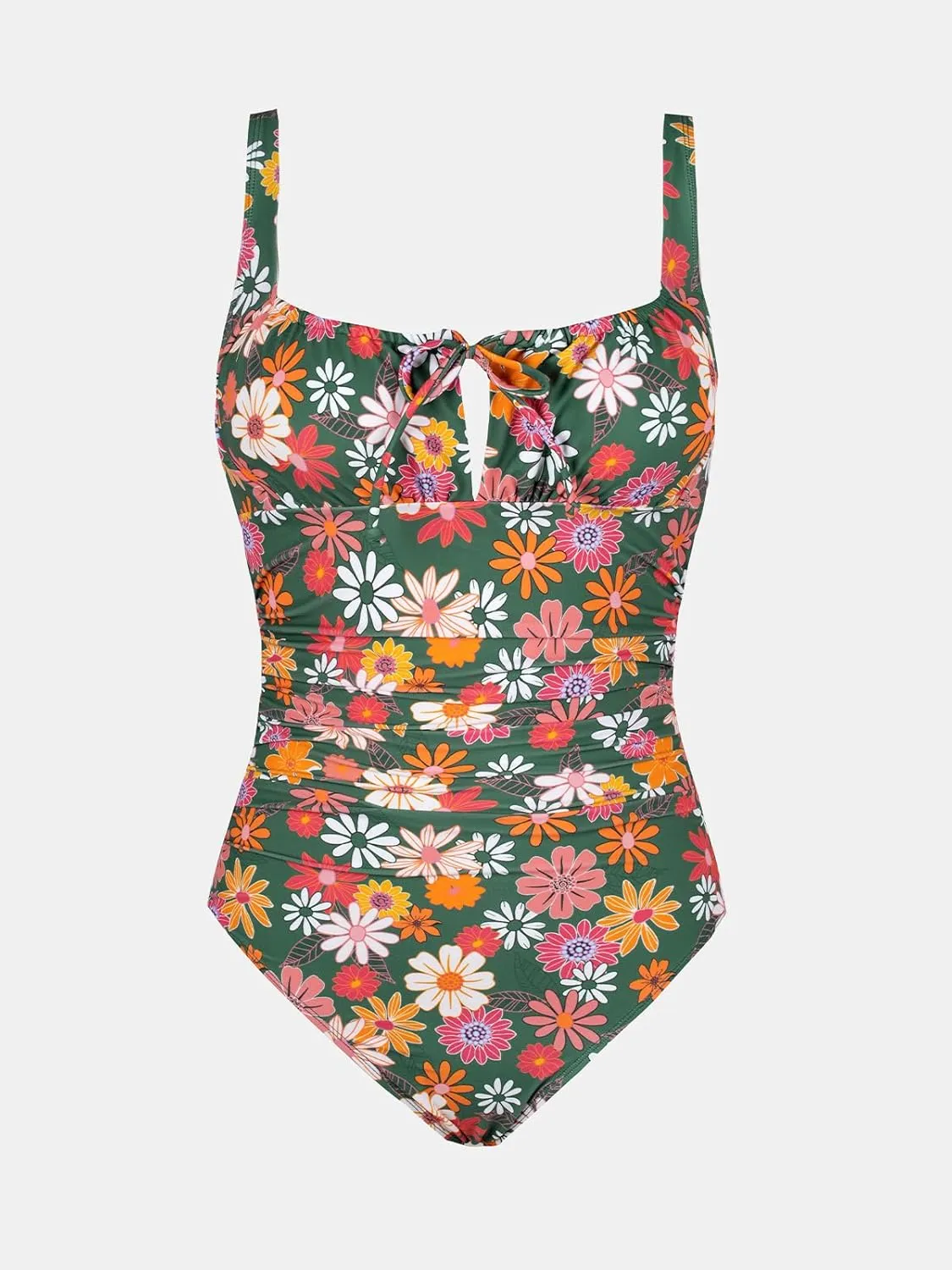 CUPSHE Women's One Piece Swimsuit Bathing Suit Square Neck Back Cut Out Drawstring Self Tie Back Hook