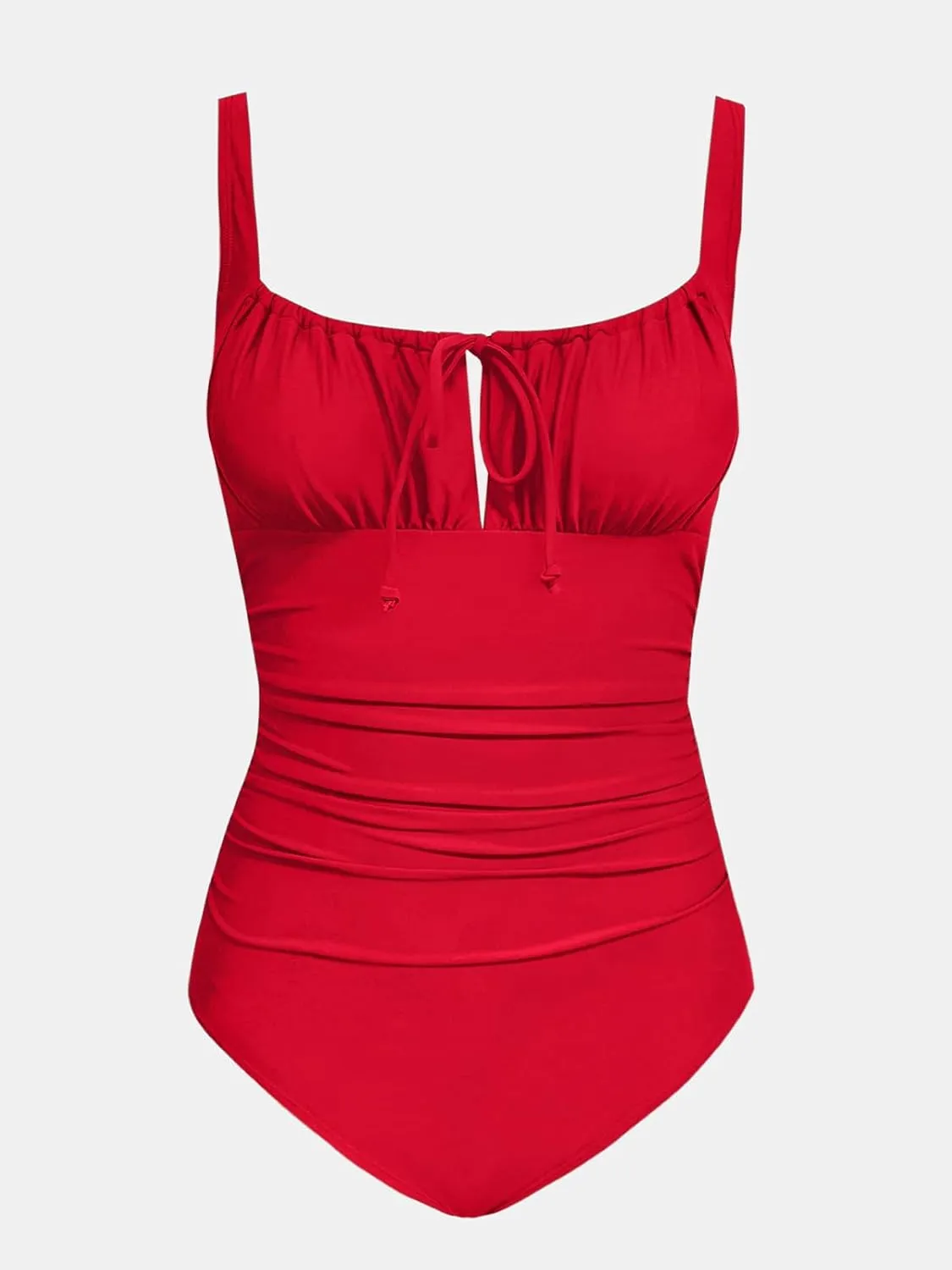 CUPSHE Women's One Piece Swimsuit Bathing Suit Square Neck Back Cut Out Drawstring Self Tie Back Hook