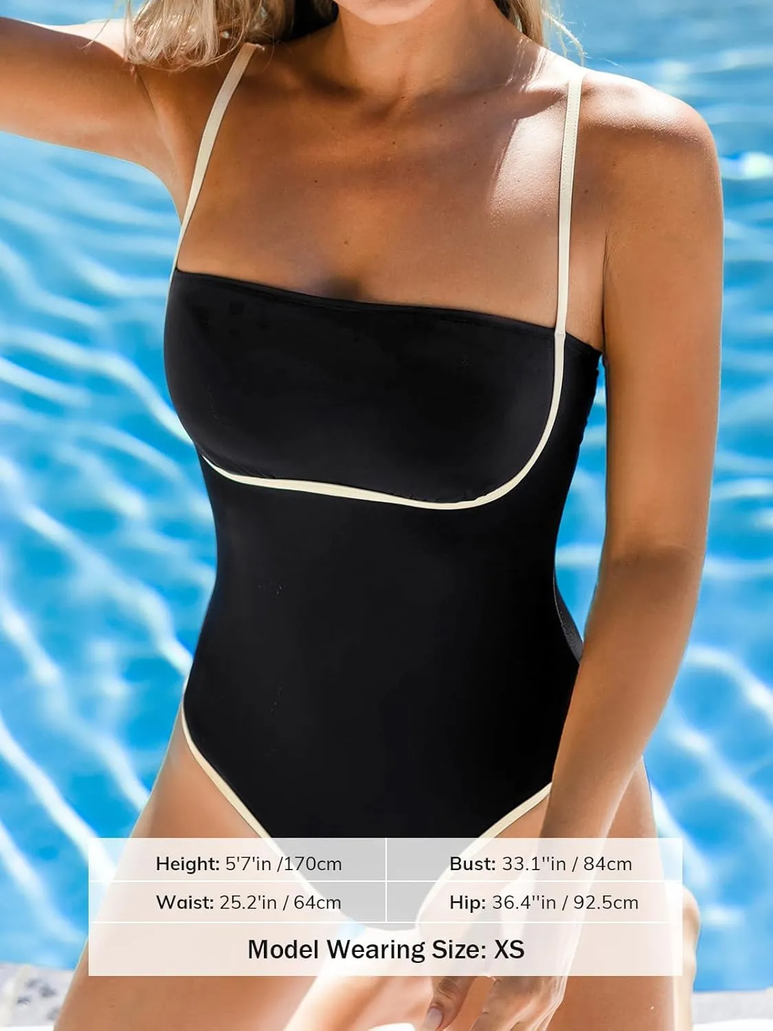 CUPSHE Women's One Piece Swimsuit Bathing Suit Square Neck Cutout Back Hook Color Block Cheeky Bottom