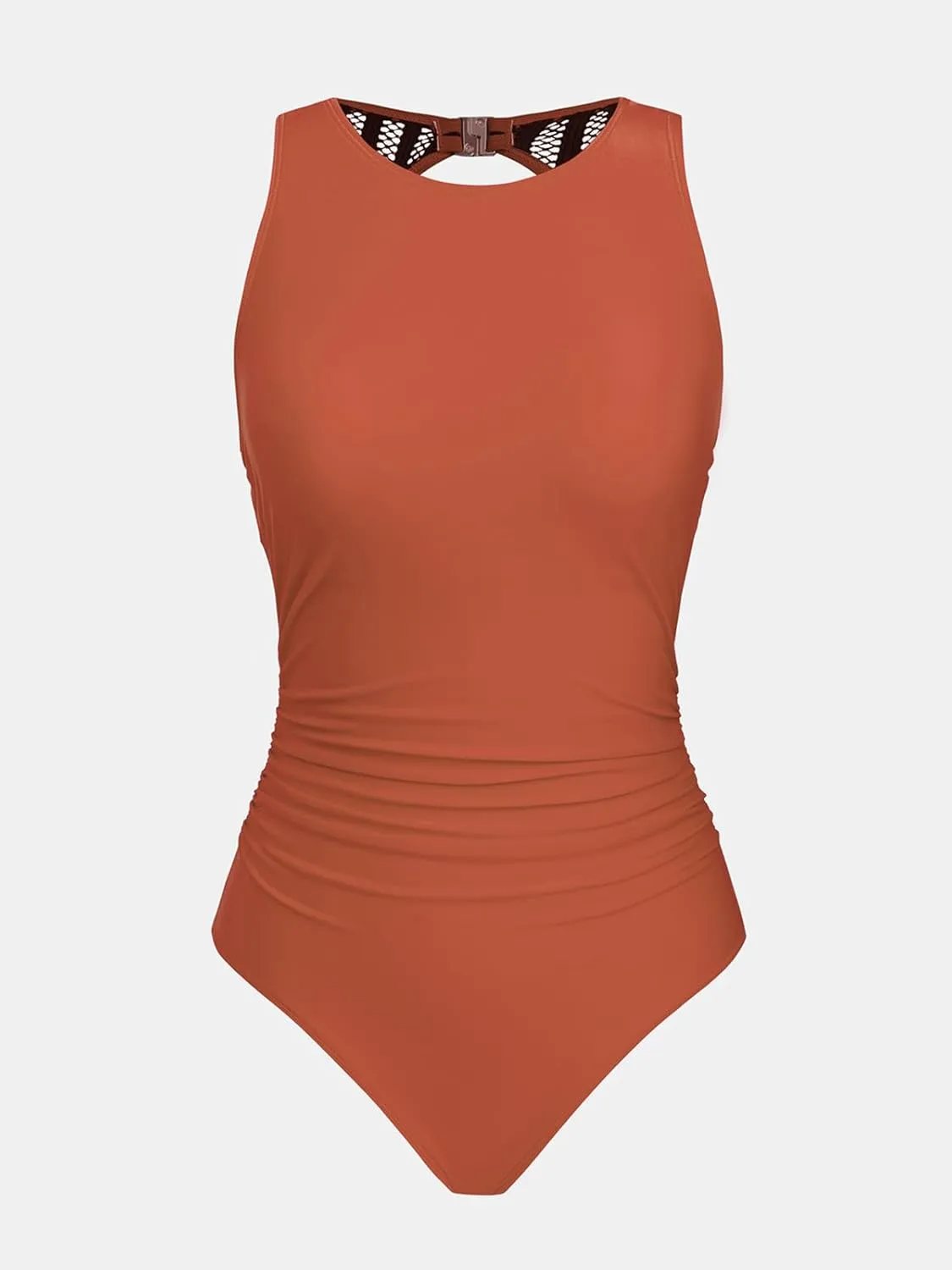 CUPSHE Women's One Piece Swimsuit Bathing Suit Tummy Control High Neck Cutout Back Hook Mesh Swimwear