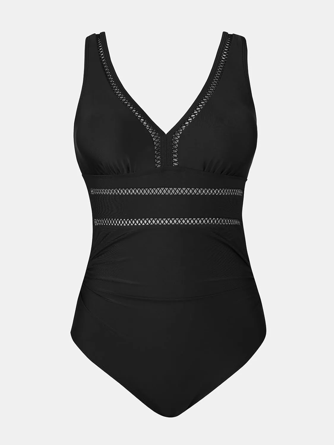 CUPSHE Women's One Piece Swimsuit Bathing Suit V Neck Adjustable Straps Ruched Mesh Back Hook