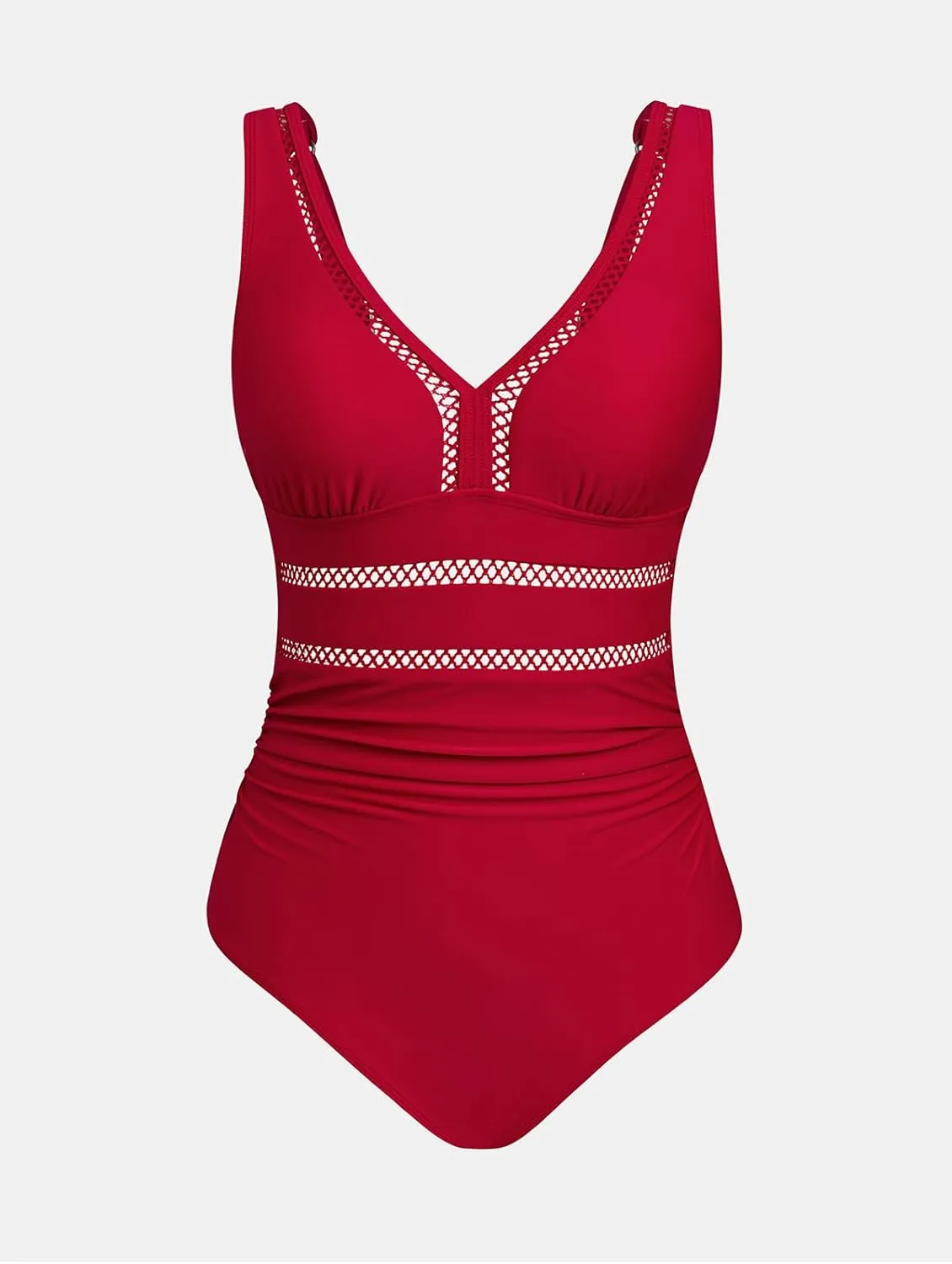 CUPSHE Women's One Piece Swimsuit Bathing Suit V Neck Adjustable Straps Ruched Mesh Back Hook