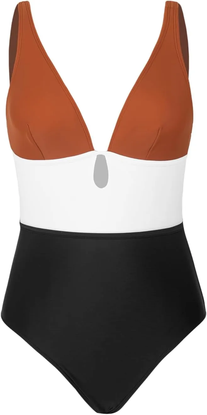 CUPSHE Women's One Piece Swimsuit Color Block Keyhole Cutout Bathing Suit