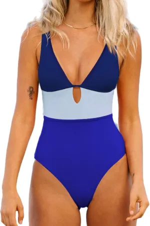 CUPSHE Women's One Piece Swimsuit Color Block Keyhole Cutout Bathing Suit