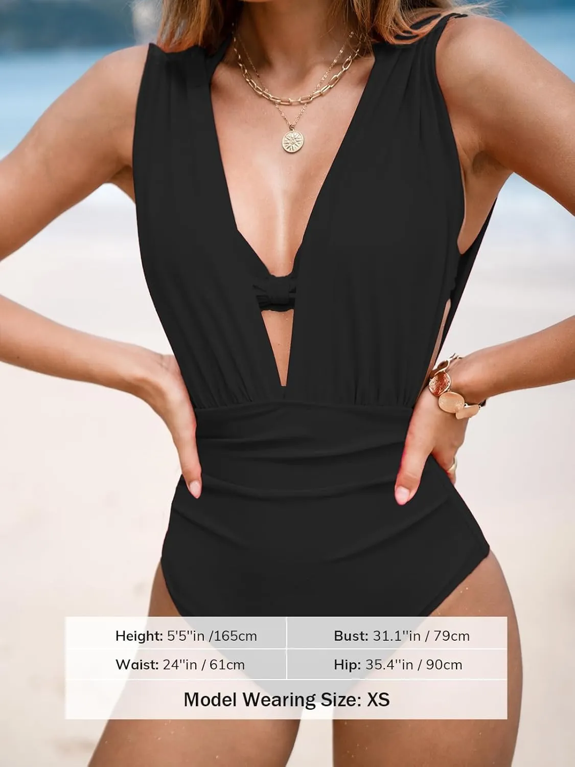 CUPSHE Women's One Piece Swimsuit Halter Plunging Neck Bathing Suit Wide Straps Underwire Ruched Back Hook