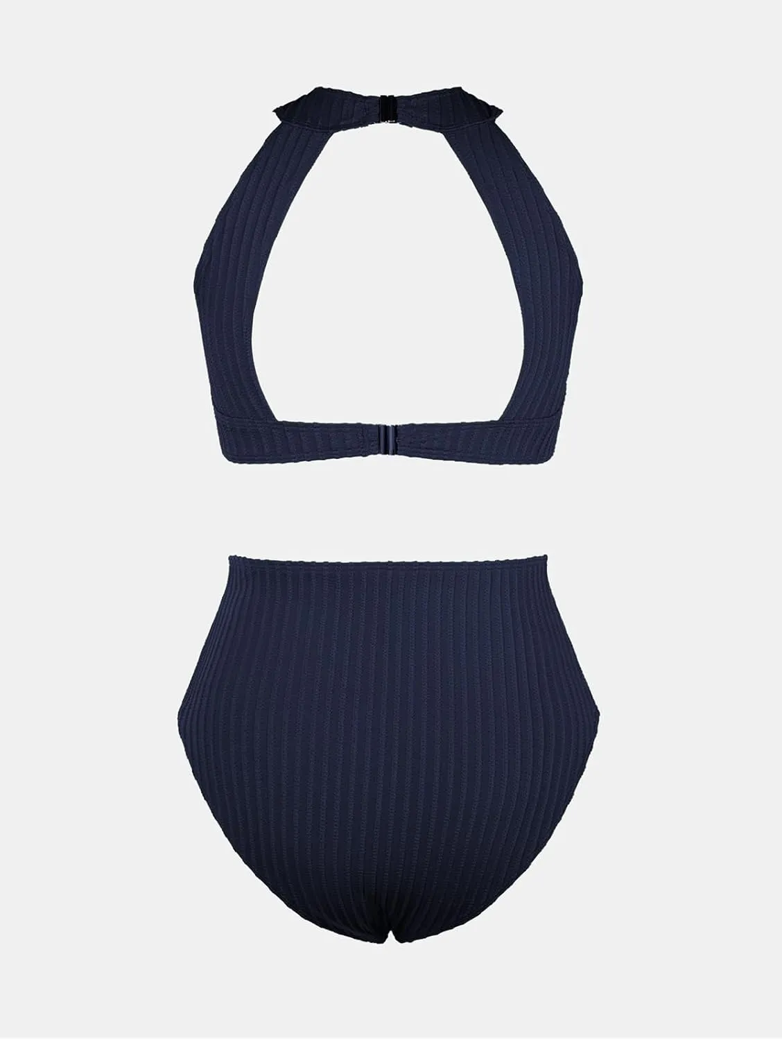 CUPSHE Women's One Piece Swimsuit High Neck Cutout Ribbed Texture Back Hook Hollow Wrapped